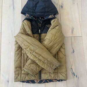 Black and Olive Hooded Puffer Jacket